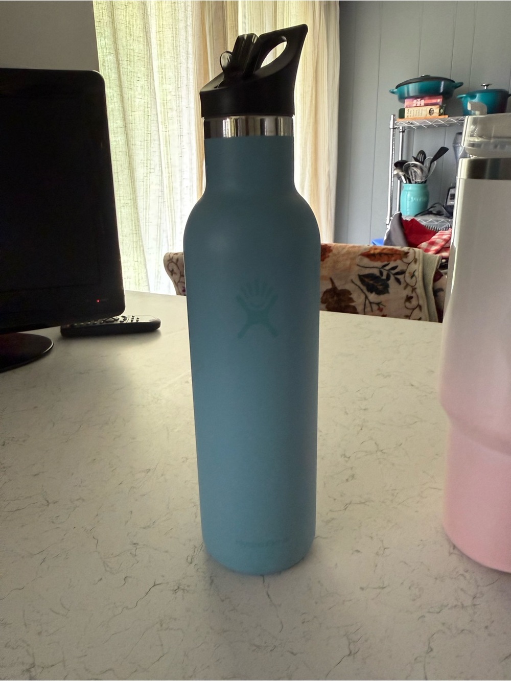 Hydro Flask Light Blue Water Bottle with Black Sport Cap